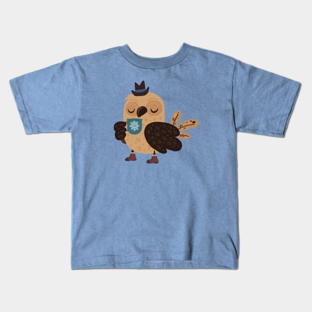 Even Mr Owl Needs A Cup Of Coffee Sometimes Kids T-Shirt by LittleBunnySunshine